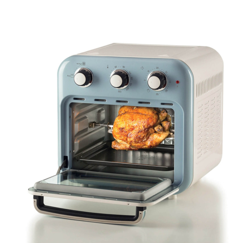 Фритюрник-фурна с горещ въздух Ariete VINTAGE 4632/05, 1400W, 16 л, До 230C, Таймер 60 мин, Въртяща се кошница, Бял/Светлосин
