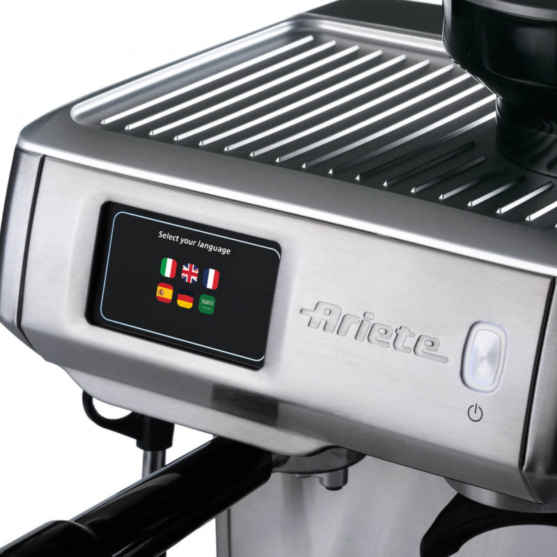 Еспресо машина Ariete ESPRESSO METAL PRO 1312/10, 1600W, 15 bar, 2 л, Тъчскрийн, Вградена мелачка с 11 степени, Неръждаема стомана, Инокс