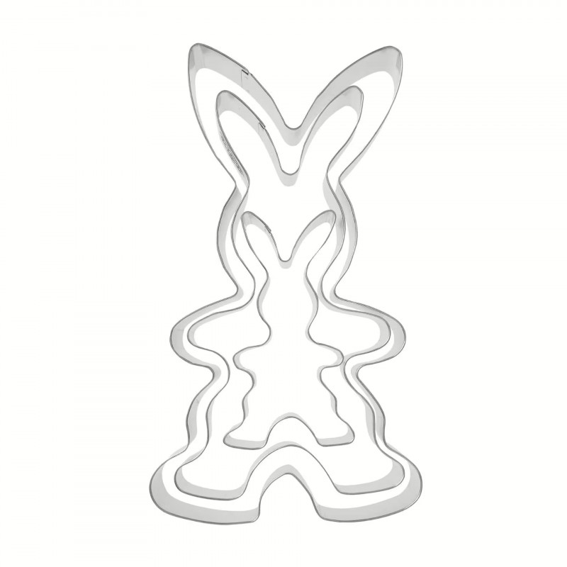 Комплект 3 бр формички за сладки заек Dr.Oetker 1876, 3 размера, Неръждаема стомана, Сребрист
