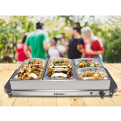 Уред за затопляне на храна Beper P101TEM002, 300W, 4 подвижни отделения, Термостат, Индикаторна светлина, Инокс