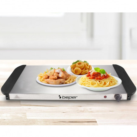 Уред за затопляне на храна Beper P101TEM002, 300W, 4 подвижни отделения, Термостат, Индикаторна светлина, Инокс
