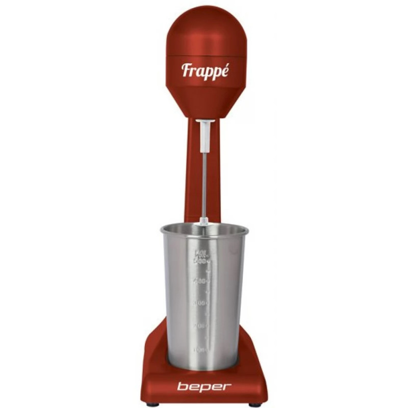 Фрапе миксер Beper BP.690, 100W, 500 мл, 2 скорости, Иноксова бъркалка, Червен/инокс