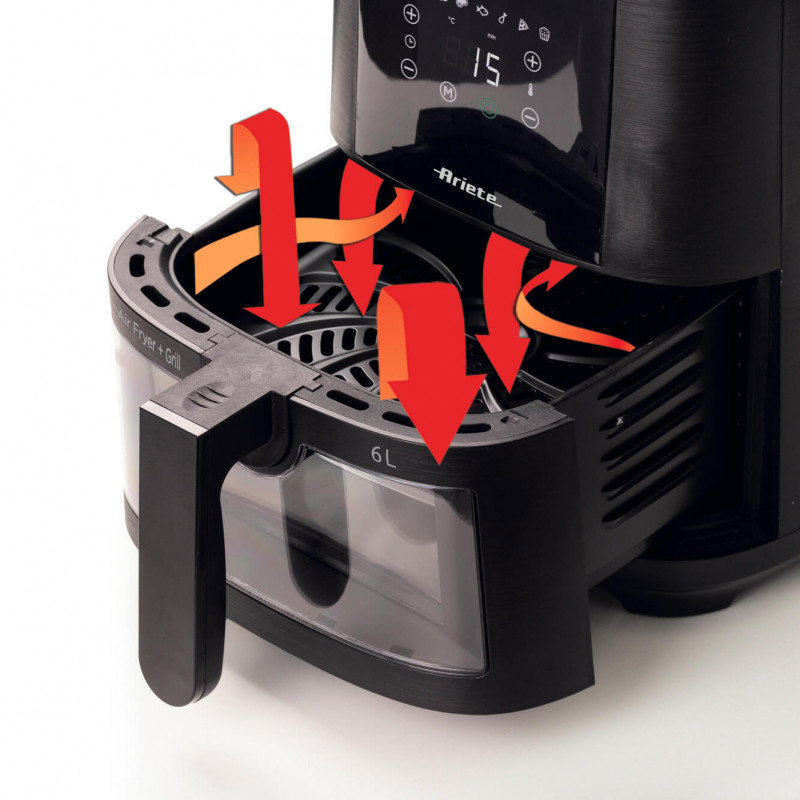 Фритюрник с горещ въздух Ariete MAXI 4626/00, 1300 W, 6 л, 8 програми, 35-200C, LCD сензорен панел, Черен