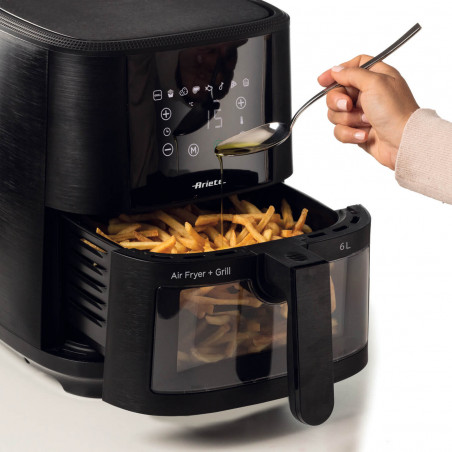 Фритюрник с горещ въздух Ariete MAXI 4626/00, 1300 W, 6 л, 8 програми, 35-200C, LCD сензорен панел, Черен
