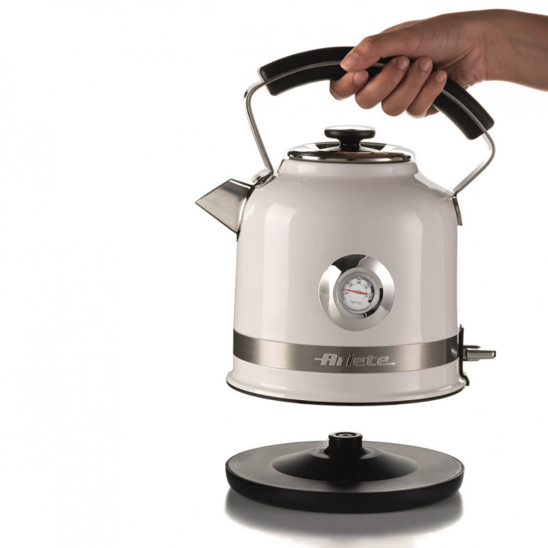 Електрическа кана Ariete MODERNA 2854/01, 2000W, 1.7 л, Термометър, 360C безжична основа, Подвижен филтър, Бял