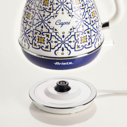 Електрическа кана Ariete Capri 2869/0C, 2000W, 1.7 л, Подвижен филтър, Прозорец за водата, 360C безжична основа, Бял/син
