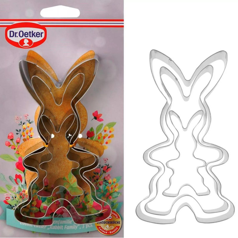 Комплект 3 бр формички за сладки заек Dr.Oetker 1876, 3 размера, Неръждаема стомана, Сребрист