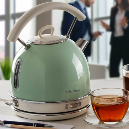 Електрическа кана/чайник Ariete VINTAGE 2877/04, 2000W, 1.7 л, Стоманен корпус, Студена повърхност, 360 основа, Зелен