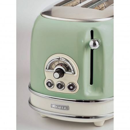 Тостер за хляб Ariete VINTAGE 0155/04, 810W, 2 филии, 3 функции, 6 степени, Подвижна тава за трохи, Зелен