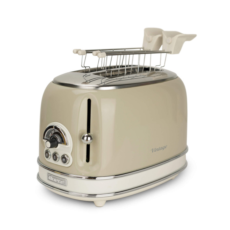 Тостер за хляб Ariete VINTAGE 0155/03, 810W, 2 филии, 3 функции, 6 степени, Подвижна тава за трохи, Бежов