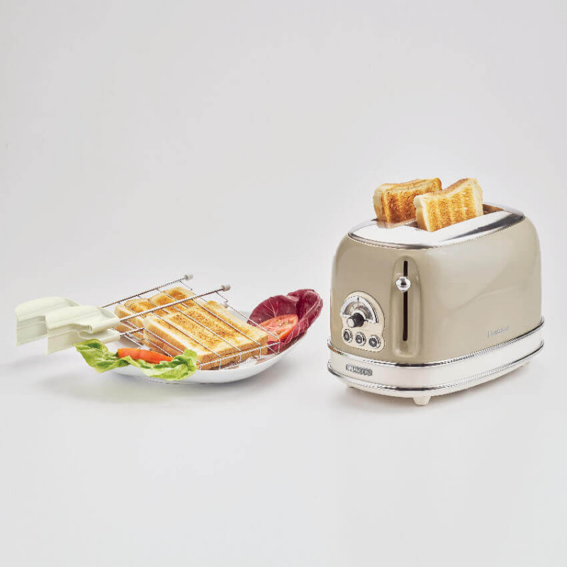 Тостер за хляб Ariete VINTAGE 0155/03, 810W, 2 филии, 3 функции, 6 степени, Подвижна тава за трохи, Бежов
