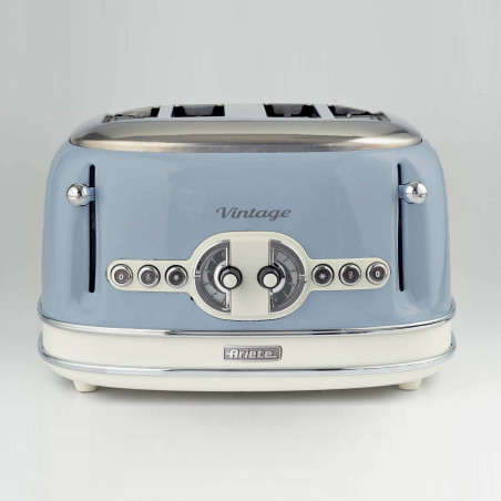 Тостер за хляб Ariete VINTAGE 0156/05, 1600W, 4 филии, 3 функции, 6 степени, Подвижна тава за трохи, Син