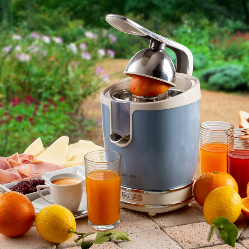 Цитрус преса Ariete VINTAGE JUICER 0413/05, 85W, Метално тяло, Безшумна работа, 2 приставки, Син
