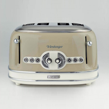 Тостер за хляб Ariete VINTAGE 0156/03, 1600W, 4 филии, 3 функции, 6 степени, Подвижна тава за трохи, Бежов