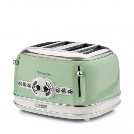 Тостер за хляб Ariete VINTAGE 0156/04, 1600W, 4 филии, 3 функции, 6 степени, Подвижна тава за трохи, Зелен
