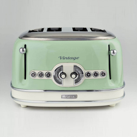 Тостер за хляб Ariete VINTAGE 0156/04, 1600W, 4 филии, 3 функции, 6 степени, Подвижна тава за трохи, Зелен