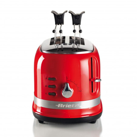 Тостер за хляб Ariete MODERNA 0149/00, 815W, 2 филии, 3 функции, 6 степени, Подвижна тава за трохи, Червен