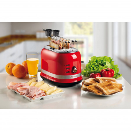 Тостер за хляб Ariete MODERNA 0149/00, 815W, 2 филии, 3 функции, 6 степени, Подвижна тава за трохи, Червен