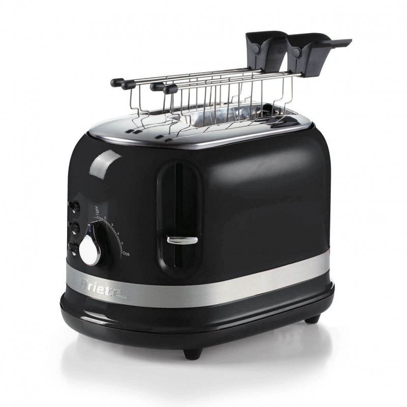 Тостер за хляб Ariete MODERNA 0149/02, 815W, 2 филии, 3 функции, 6 степени, Подвижна тава за трохи, Черен