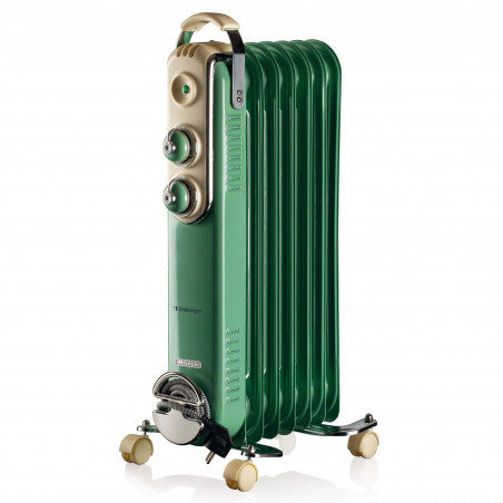 Маслен радиатор Ariete VINTAGE 0837/14, 1500W, 7 ребра, 15 м2, 3 степени, Въртящи се на 360 колелца, Дръжка, Зелен