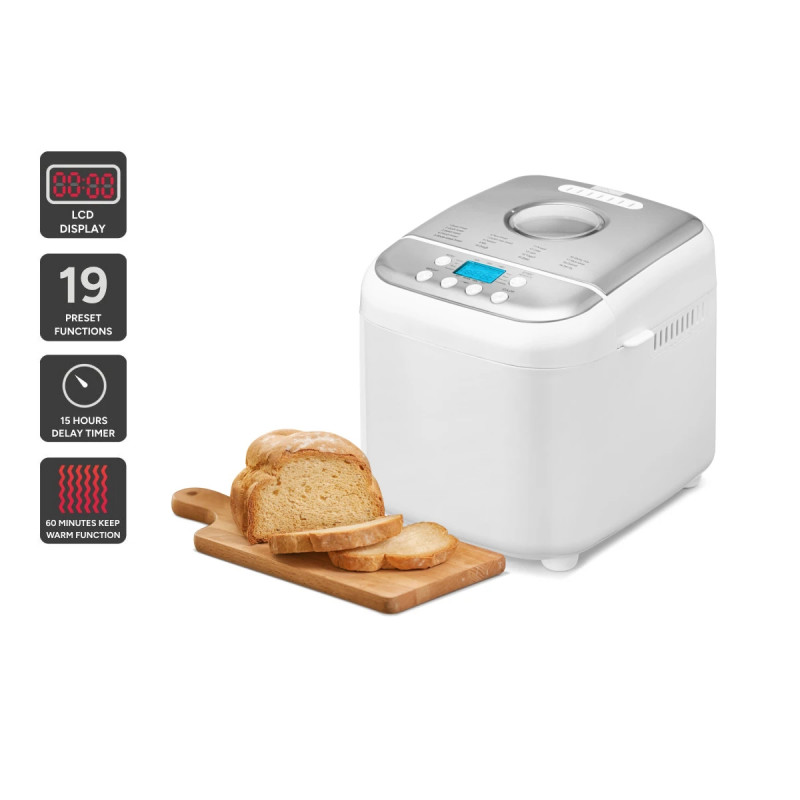 Хлебопекарна Crown CBM-6511, 600W, 1l, 19 програми, Таймер, LCD дисплей, Памет, Бял