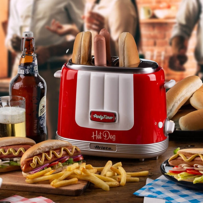 Уред за хот-дог Ariete PARTY TIME 0206/00, 650W, 4 отделения, 5 степени, Стоп функция, Червен
