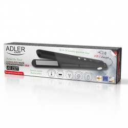 Преса за коса Adler AD 2327, 70W, Плаващи плочи, Керамика, Автономия 50 мин, 3 нива до 200C, Черен