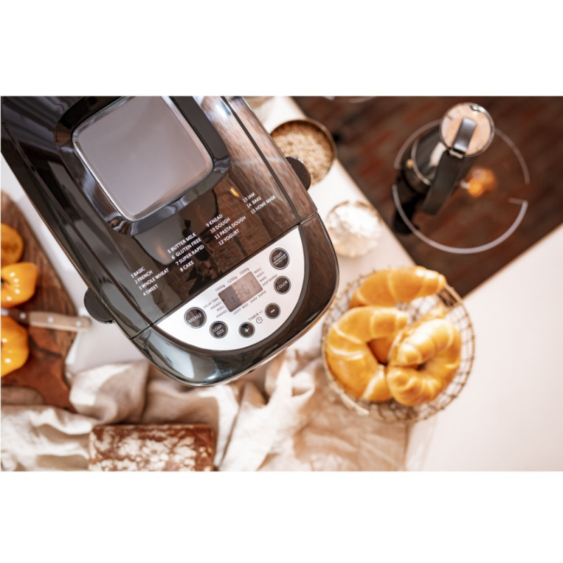 Хлебопекарна Mesko MS 6022, 1/1.5 кг, 850 W, 15 програми, LCD Дисплей, Двойна бъркалка, Подвижна кошница, Черен