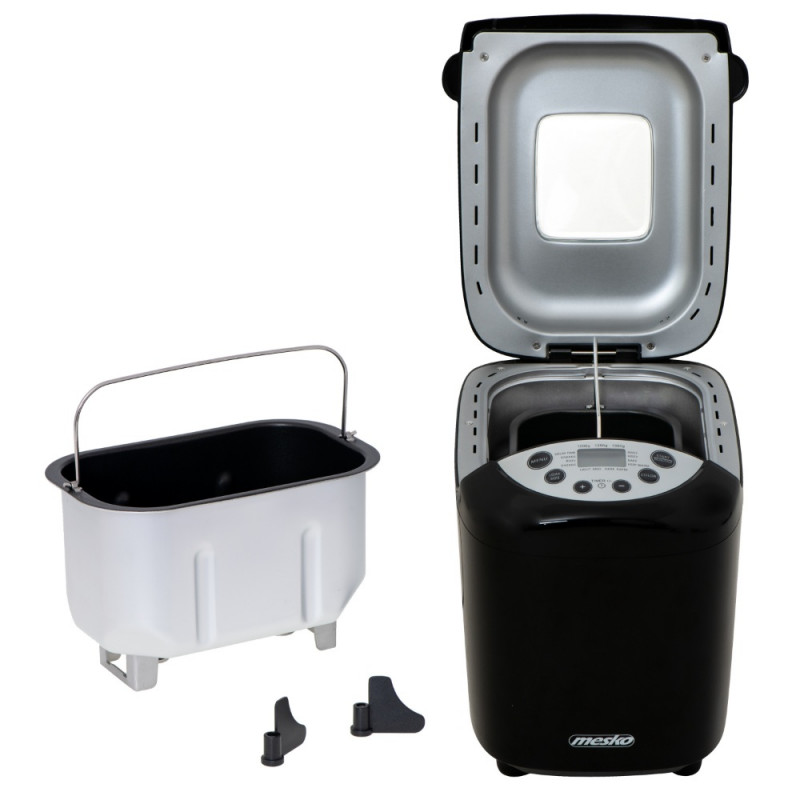 Хлебопекарна Mesko MS 6022, 1/1.5 кг, 850 W, 15 програми, LCD Дисплей, Двойна бъркалка, Подвижна кошница, Черен