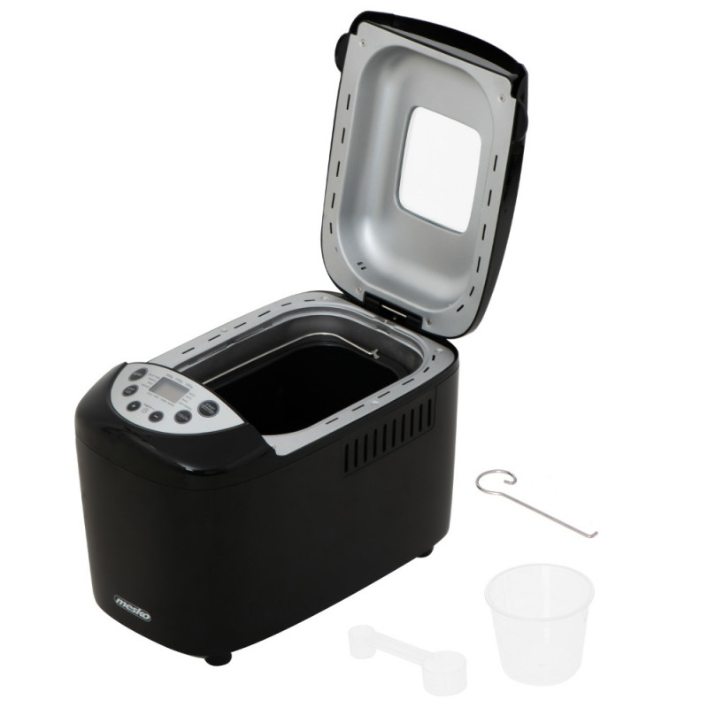 Хлебопекарна Mesko MS 6022, 1/1.5 кг, 850 W, 15 програми, LCD Дисплей, Двойна бъркалка, Подвижна кошница, Черен