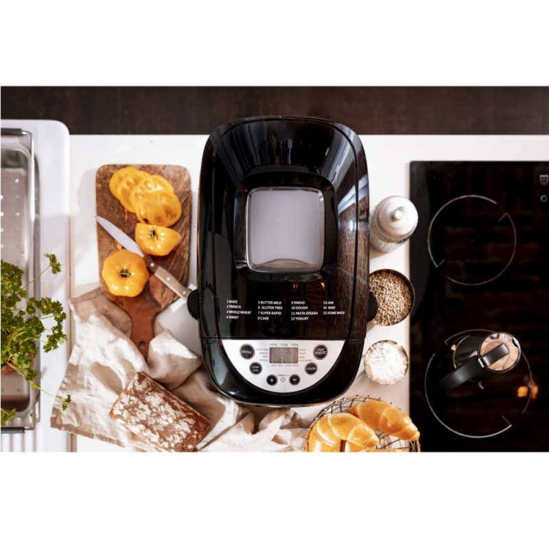 Хлебопекарна Mesko MS 6022, 1/1.5 кг, 850 W, 15 програми, LCD Дисплей, Двойна бъркалка, Подвижна кошница, Черен