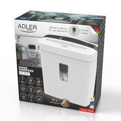 Шредер за документи Adler AD 1037, 200 W, 13 л, До 22 см, 6 листа наведнъж, Слот за CD/DVD и кредитни карти, Автоматичен старт/стоп, Функция обратен ход, 69 dB, Бял
