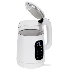Електрическа кана Adler AD 1305, 1850/2200 W, 1.7 л, Сензорен контрол, Цветен LCD дисплей, Пет температурни настройки 40-100°C, Филтър против утаяване, Бял/златист