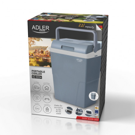 Хладилна чанта Adler AD 8094, 22 литра, 45/55 W, 12V/220V, Климатичен клас ST, Специална изолация C5H10, Сив