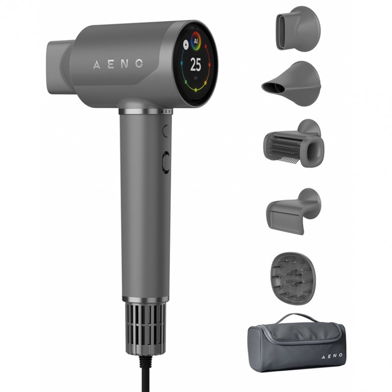 Сешоар AENO HD5 AHD0005G, 1500W, Безчетков мотор, 2 скорости, 3 нива, 67 dB, Функция AI, Гласов контрол, Сив