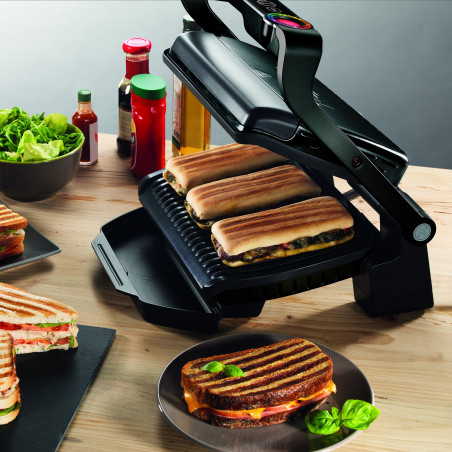 Електрическа скара Tefal OptiGrill+ Snacking&Baking GC714834, 2000W, 6 програми, Функция замразени храни, Незалепващо тефлоново покритие, Аксесоар за закуски и печене, Max 240C, Черен