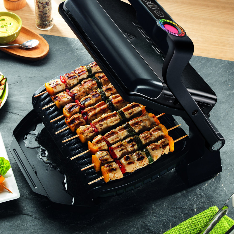 Електрическа скара Tefal OptiGrill+ Snacking&Baking GC714834, 2000W, 6 програми, Функция замразени храни, Незалепващо тефлоново покритие, Аксесоар за закуски и печене, Max 240C, Черен