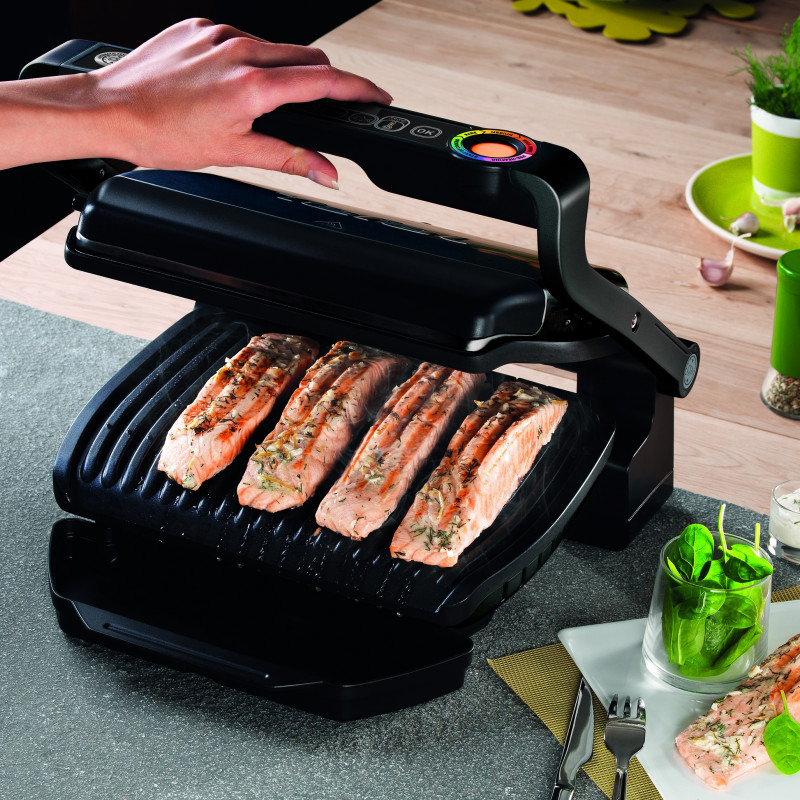 Електрическа скара Tefal OptiGrill+ Snacking&Baking GC714834, 2000W, 6 програми, Функция замразени храни, Незалепващо тефлоново покритие, Аксесоар за закуски и печене, Max 240C, Черен