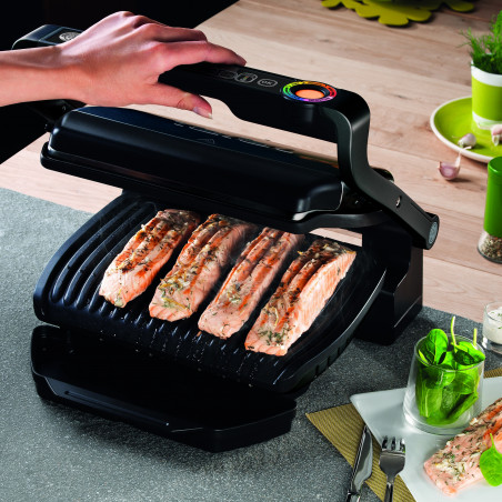 Електрическа скара Tefal OptiGrill+ Snacking&Baking GC714834, 2000W, 6 програми, Функция замразени храни, Незалепващо тефлоново покритие, Аксесоар за закуски и печене, Max 240C, Черен