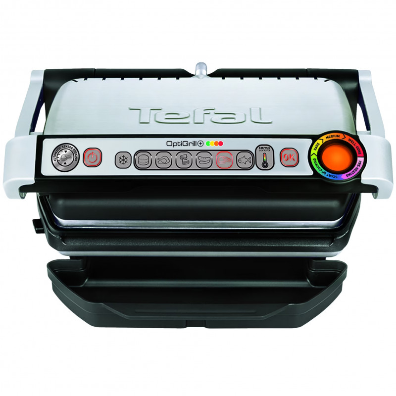 Електрическа скара Tefal OptiGrill+ Waffles GC716D12, 2000W, 6 програми, Тефлоново незалепващо покритие, Плочи за гофрети, Температурен контрол, Max 275C, Инокс