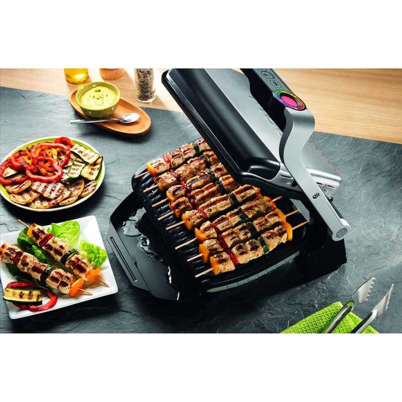 Електрическа скара Tefal OptiGrill+ Waffles GC716D12, 2000W, 6 програми, Тефлоново незалепващо покритие, Плочи за гофрети, Температурен контрол, Max 275C, Инокс