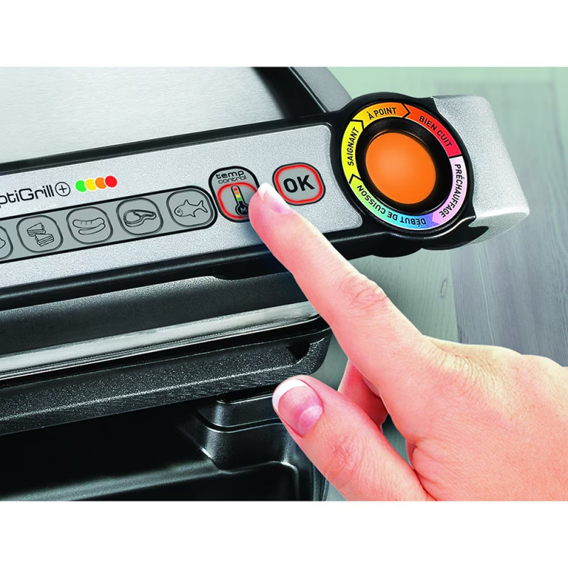 Електрическа скара Tefal OptiGrill+ Waffles GC716D12, 2000W, 6 програми, Тефлоново незалепващо покритие, Плочи за гофрети, Температурен контрол, Max 275C, Инокс