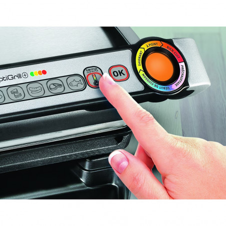 Електрическа скара Tefal OptiGrill+ Waffles GC716D12, 2000W, 6 програми, Тефлоново незалепващо покритие, Плочи за гофрети, Температурен контрол, Max 275C, Инокс