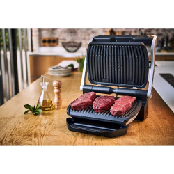 Електрическа скара Tefal OptiGrill+ Waffles GC716D12, 2000W, 6 програми, Тефлоново незалепващо покритие, Плочи за гофрети, Температурен контрол, Max 275C, Инокс