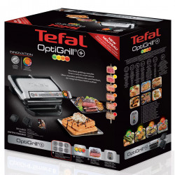 Електрическа скара Tefal OptiGrill+ Waffles GC716D12, 2000W, 6 програми, Тефлоново незалепващо покритие, Плочи за гофрети, Температурен контрол, Max 275C, Инокс