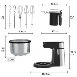 Миксер с купа Royalty Line RL-HM19015, 700W, 6 бъркалки, 3 л, Турбо, 5 скорости, Черен/инокс