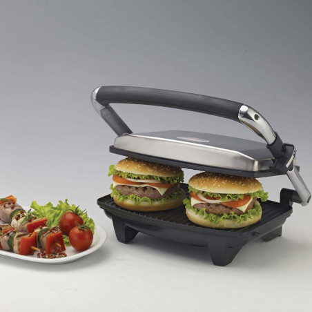 Уред 3в1 Ariete TOAST & GRILL SLIM 1911/10, Тостер, Грил, Скара, 1000W, 230C, Незалепващо покритие, Регулируема горна плоча, Инокс