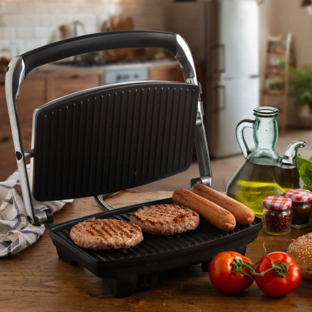 Уред 3в1 Ariete TOAST & GRILL SLIM 1911/10, Тостер, Грил, Скара, 1000W, 230C, Незалепващо покритие, Регулируема горна плоча, Инокс