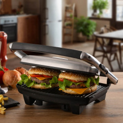 Уред 3в1 Ariete TOAST & GRILL SLIM 1911/10, Тостер, Грил, Скара, 1000W, 230C, Незалепващо покритие, Регулируема горна плоча, Инокс