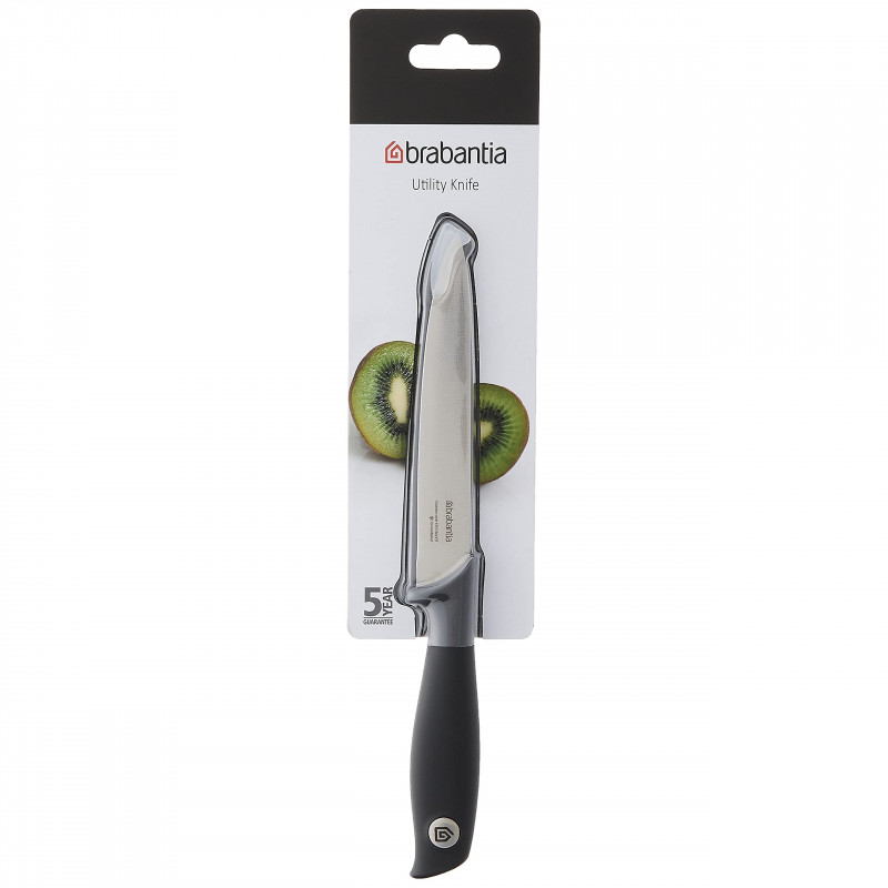 Нож Brabantia Tasty+ 1001165, 13.3 см, Закалена стомана, Устойчив на надраскване и корозия, Тъмносив